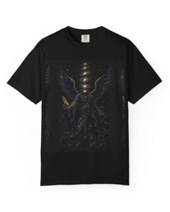 Celestial Angel with Chakras T-shirt | Mystic Night Sky Spiritual Tee
